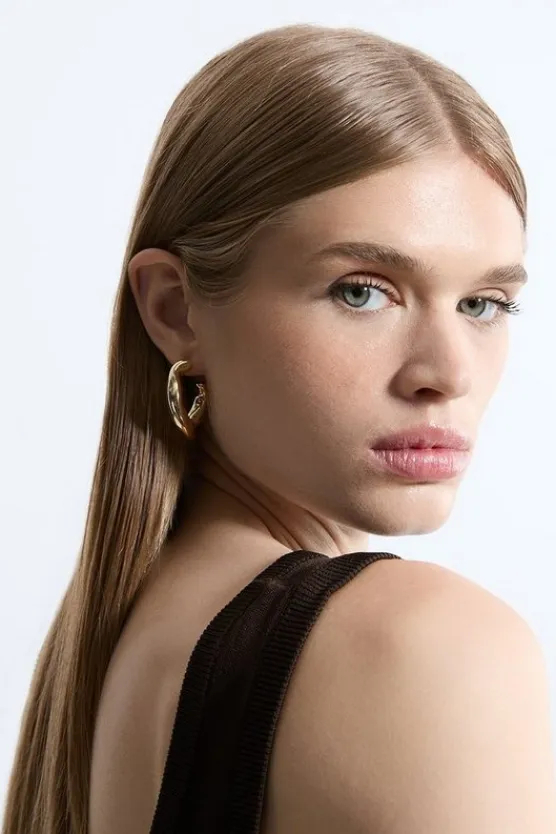 Karen Millen Chunky Twisted Hoops gold Clearance