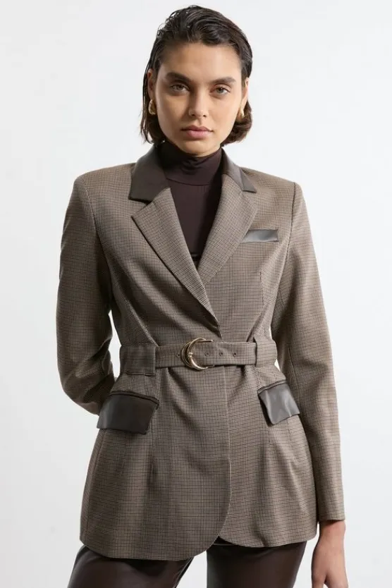 Karen Millen Classic Check With Choc Pu Tailored Jacket multi Fashion