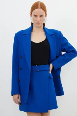 Karen Millen Clean Tailored Belted Wrap Mini Skirt cobalt Clearance