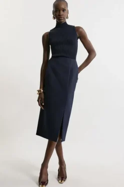 Karen Millen Clean Tailored Pencil Midi Skirt navy Best