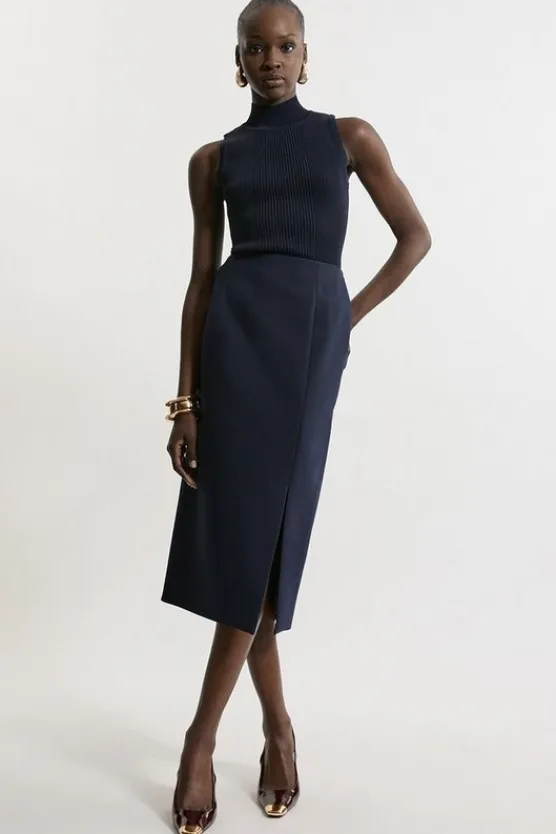 Karen Millen Clean Tailored Pencil Midi Skirt navy Best
