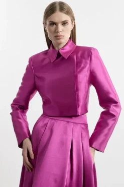 Karen Millen Collared Twill Cropped Woven Jacket purple New