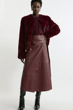 Karen Millen Collarless Faux Fur Jacket berry Discount