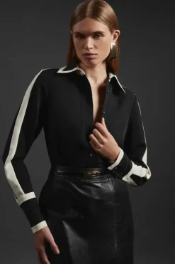 Karen Millen Color Block Twill Woven Shirt black Clearance
