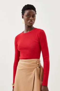 Karen Millen Compact Jersey Long Sleeve Ribbed Top red Online