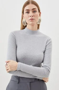 Karen Millen Compact Jersey Ribbed Turtle Neck Top greymarl Online