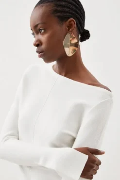 Karen Millen Compact Knit Wool Look Drop Shoulder Top ivory Sale