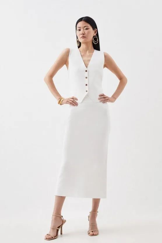 Karen Millen Compact Knit Wool Look V-Neck Tank Top ivory New