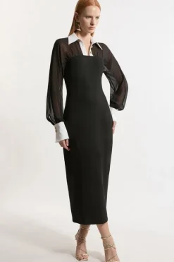 Karen Millen Compact Stretch And Viscose Georgette Tailored Maxi Dress black Discount