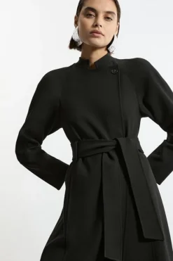 Karen Millen Compact Stretch Belted Tailored Midi Coat black Clearance