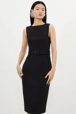 Karen Millen Compact Stretch Belted Tailored Midi Pencil Dress black Sale