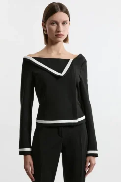 Karen Millen Compact Stretch Contrast Tipped Suit Set black Best