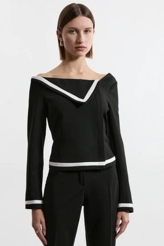 Karen Millen Compact Stretch Contrast Tipped Asymmetric Jacket black Online