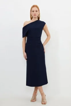 Karen Millen Compact Stretch Drop Shoulder Tailored Midi Dress navy Outlet