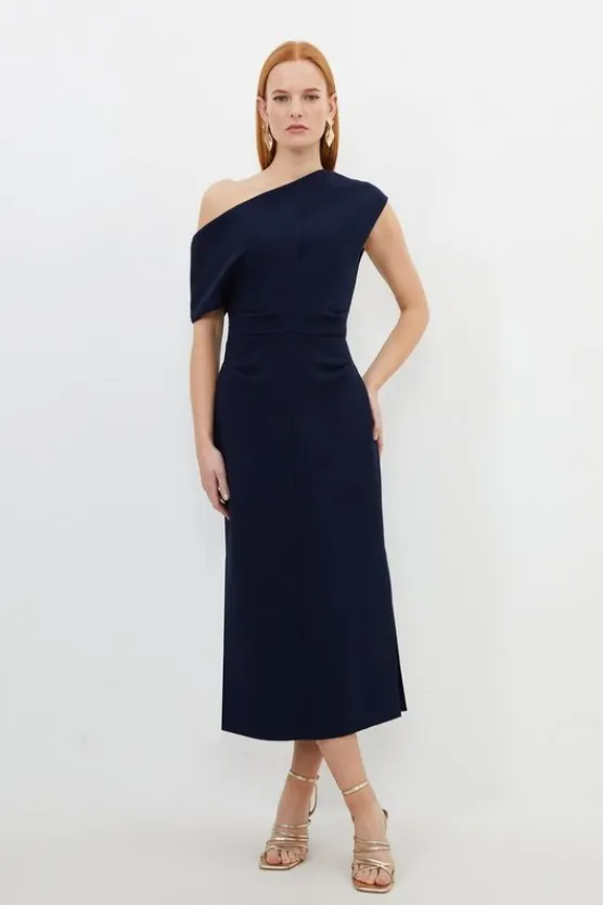 Karen Millen Compact Stretch Drop Shoulder Tailored Midi Dress navy Outlet