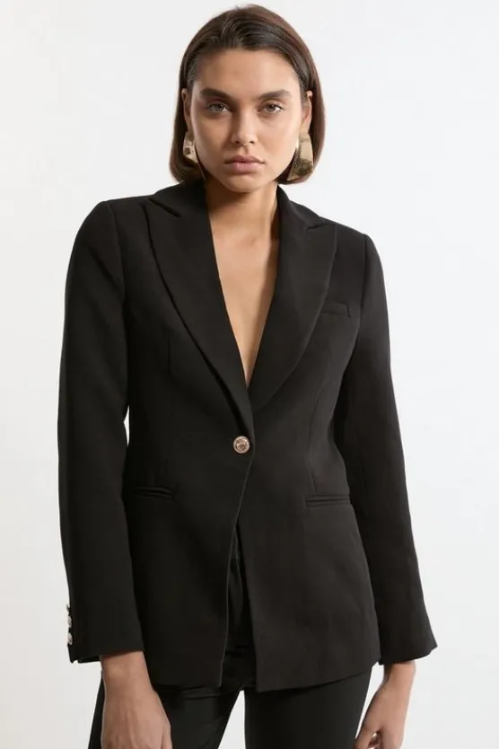 Karen Millen Compact Stretch Essential Single Breasted Tailored Blazer black Hot