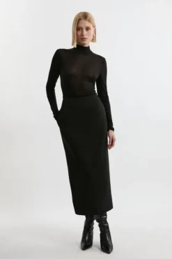 Karen Millen Compact Stretch Essential Tailored Maxi Skirt black New
