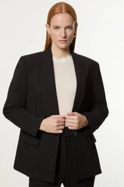 Karen Millen Compact Stretch Essential Tailored Single Breasted Blazer black Hot