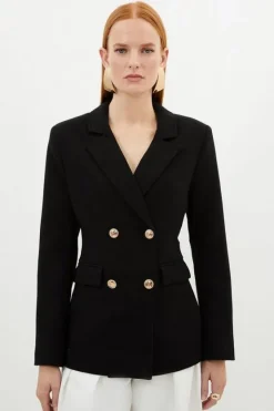 Karen Millen Compact Stretch Essential Tailored Doubled Breasted Blazer black New