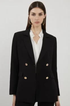 Karen Millen Compact Stretch Essential Tailored Doubled Breasted Blazer black Best