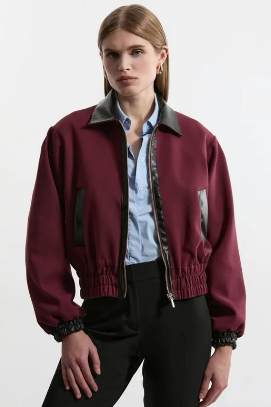 Karen Millen Compact Stretch Faux Leather Contrast Tailored Jacket multi Sale