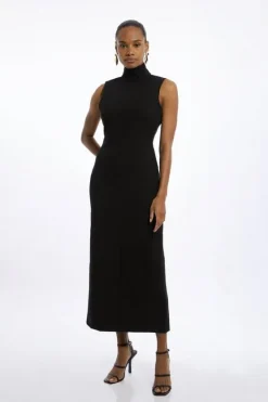 Karen Millen Compact Stretch High Neck Seamed Midi Dress black Hot