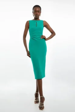 Karen Millen Compact Stretch Keyhole Neck Tailored Midi Dress emerald Sale