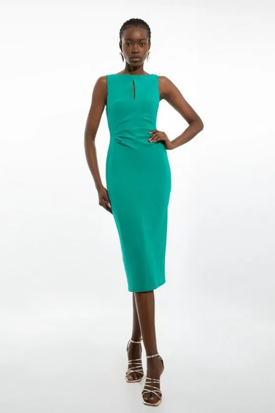 Karen Millen Compact Stretch Keyhole Neck Tailored Midi Dress emerald Sale