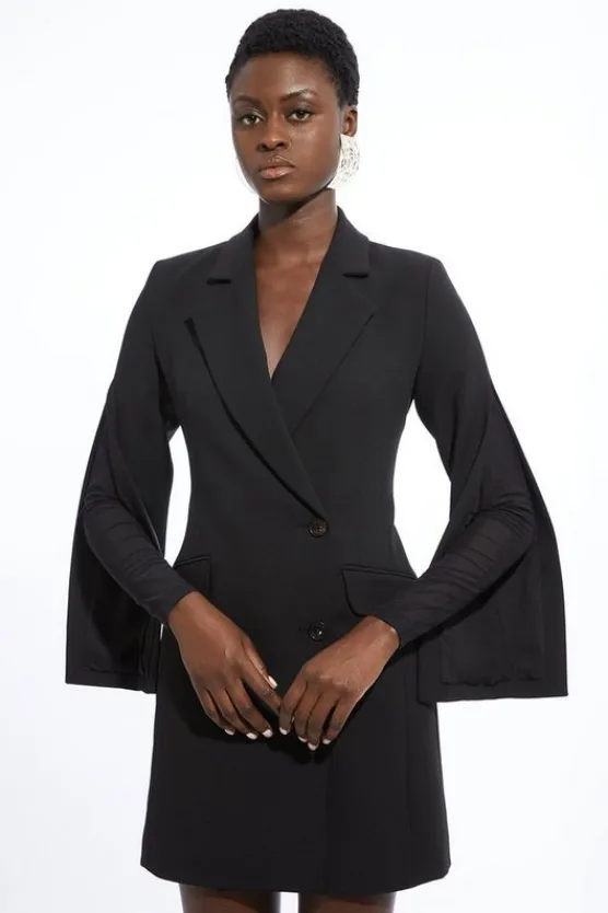 Karen Millen Compact Stretch Mesh Detailed Midi Blazer Dress black Hot
