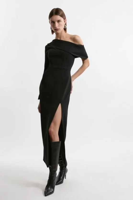 Karen Millen Compact Stretch Open Neck Tailored Midi Dress black Online