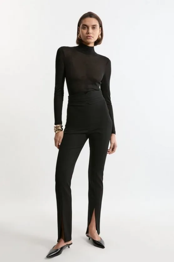 Karen Millen Compact Stretch Split Hem Straight Pants black Fashion
