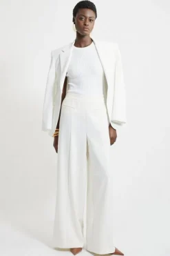 Karen Millen Compact Stretch Straight Leg Dress Pants ivory Fashion