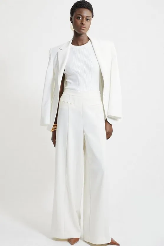 Karen Millen Compact Stretch Straight Leg Dress Pants ivory Fashion
