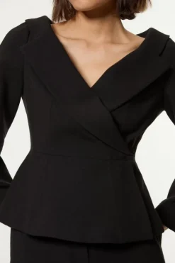 Karen Millen Compact Stretch Tailored Assymetric Peplum Jacket black Discount