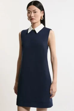 Karen Millen Compact Stretch Tailored Collared Sleeveless Dress navy Best