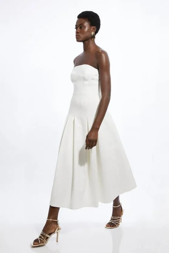 Karen Millen Compact Stretch Tailored Midi Prom Dress ivory Fashion