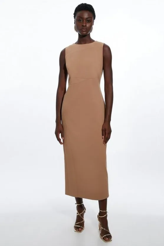 Karen Millen Compact Stretch Tailored Pencil Midi Dress camel Sale