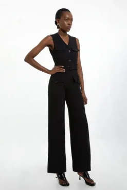 Karen Millen Compact Stretch Tailored Safari Belted Jumpsuit black Hot