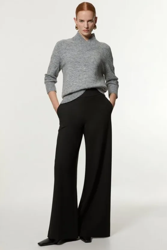 Karen Millen Compact Stretch Tailored Wide Leg Pants black Clearance