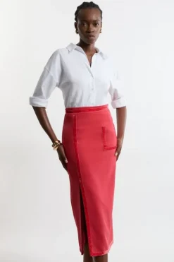 Karen Millen Compact Stretch Tipped Velvet Contrast Tailo Pencil Skirt red Online