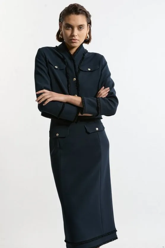 Karen Millen Compact Stretch Tweed Tailored Maxi Skirt navy Sale