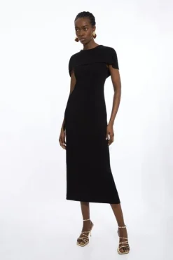 Karen Millen Compact Stretch Viscose Back Drape Tailored Midi Dress black Best
