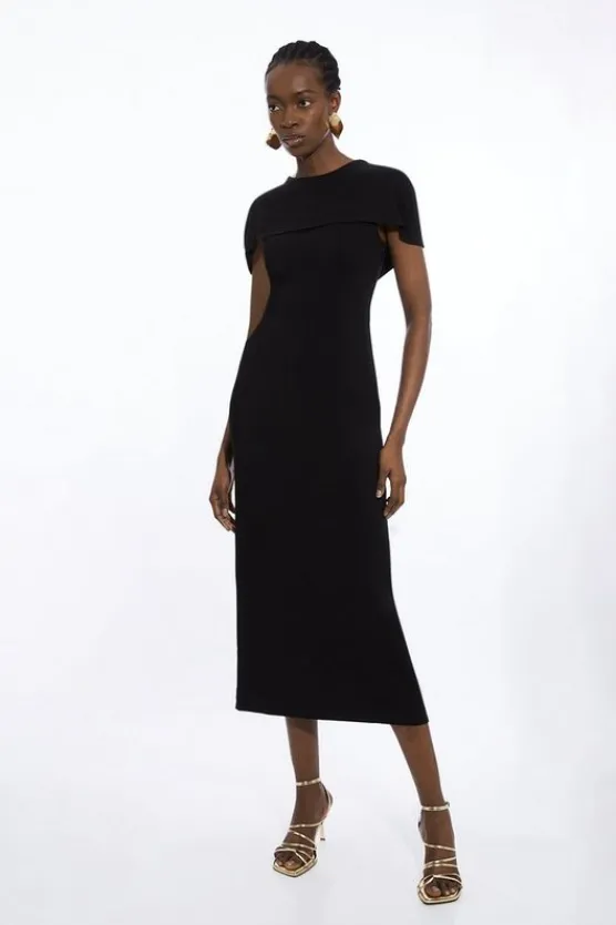 Karen Millen Compact Stretch Viscose Back Drape Tailored Midi Dress black Best