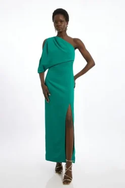Karen Millen Compact Stretch Viscose One Shoulder Maxi Dress green Sale