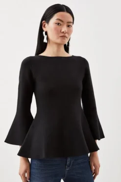 Karen Millen Compact Wool Look Knit Bell Sleeve Top black Online