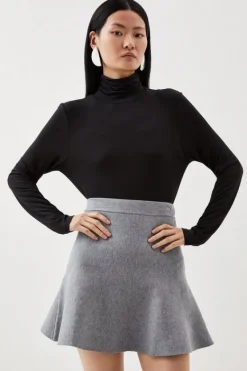 Karen Millen Compact Wool Look Knit Flippy Mini Skirt grey Hot