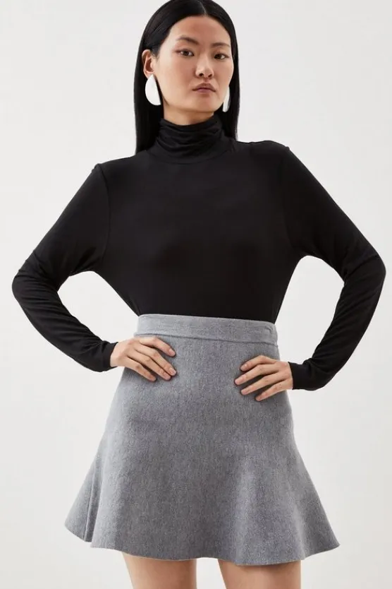 Karen Millen Compact Wool Look Knit Flippy Mini Skirt grey Hot