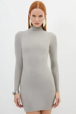 Karen Millen Contour Jersey High Neck Long Sleeve Mini Dress taupe Sale