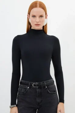 Karen Millen Contour Jersey High Neck Long Sleeve Bodysuit black Hot