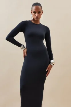 Karen Millen Contour Jersey Long Sleeve Crew Neck Midi Dress black Outlet